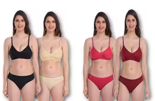 Solid Fancy Women Bra Panty Sets – Lingerie Set (Pack of 4)