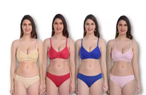 Solid Fancy Women Bra Panty Sets – Lingerie Set (Pack of 4)