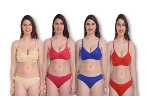 Solid Fancy Women Bra Panty Sets – Lingerie Set (Pack of 4)