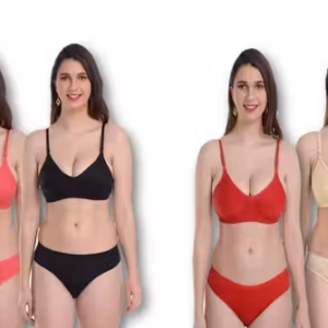 Solid Fancy Women Bra Panty Sets – Lingerie Set (Pack of 4)