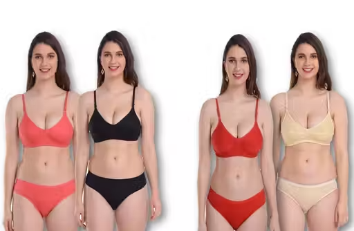 Solid Fancy Women Bra Panty Sets – Lingerie Set (Pack of 4)