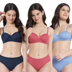 Women's Cotton Lightly Padded Wirefree Bra Panty Set (Pack of 3)