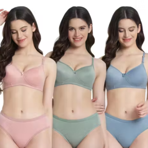 Women's Cotton Lightly Padded Wirefree Bra Panty Set (Pack of 3)