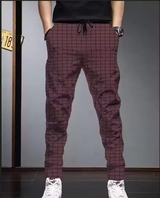 Checked Trackpants Maroon for Men