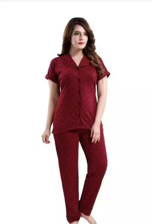 Women Cotton Printed Night Suit – Shirt & Pyjama Set