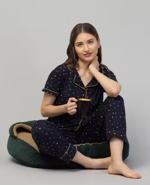Women Cotton Printed Night Suit – Comfortable Nightwear Set