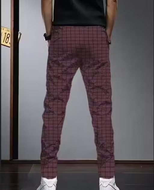Checked Trackpants Maroon for Men - Image 2