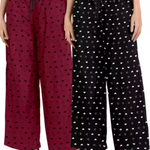 Women’s Cotton Heart Printed Pyjama Set – Pack of 2