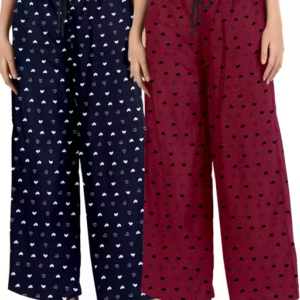 Women’s Cotton Heart Printed Pyjama Set – Pack of 2