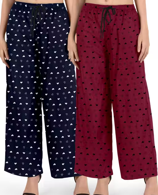 Women’s Cotton Heart Printed Pyjama Set – Pack of 2