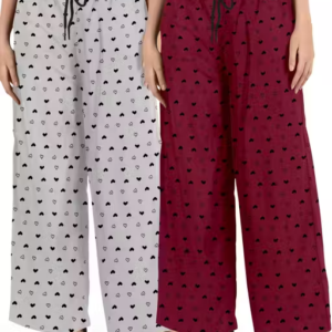 Women’s Cotton Heart Printed Pyjama Set – Pack of 2