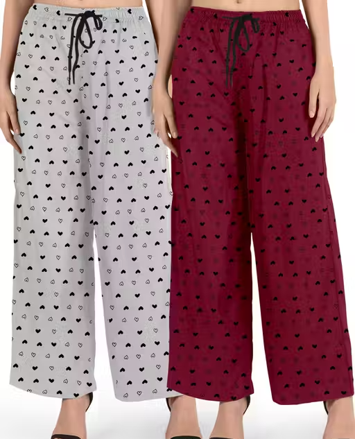 Women’s Cotton Heart Printed Pyjama Set – Pack of 2