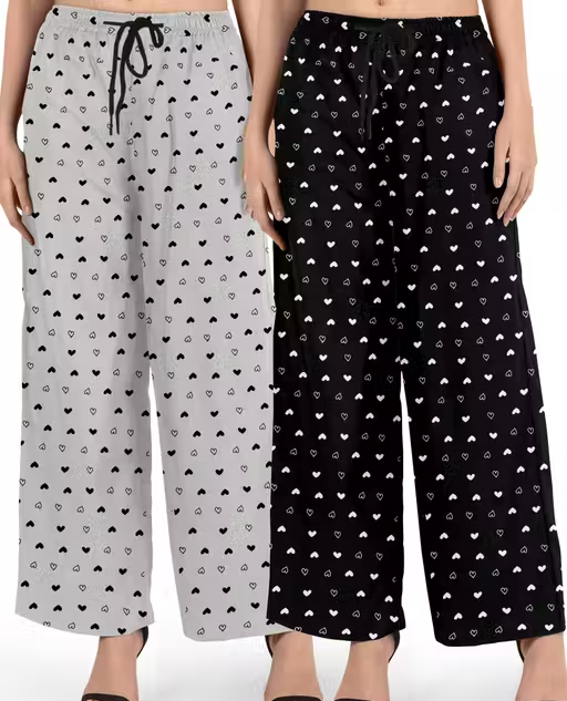 Women’s Cotton Heart Printed Pyjama Set – Pack of 2