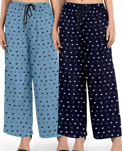 Women’s Cotton Heart Printed Pyjama Set – Pack of 2