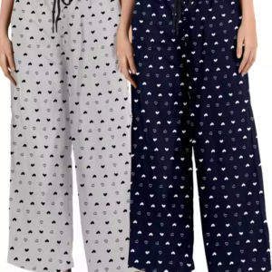 Women’s Cotton Heart Printed Pyjama Set – Pack of 2