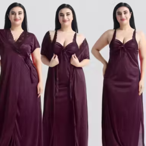 Women’s Satin Nighty with Robe – 2 Piece Sleepwear Set