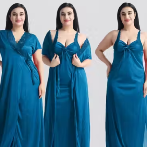 Women’s Satin Nighty with Robe – 2 Piece Sleepwear Set