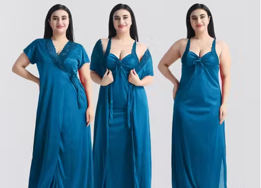 Women’s Satin Nighty with Robe – 2 Piece Sleepwear Set