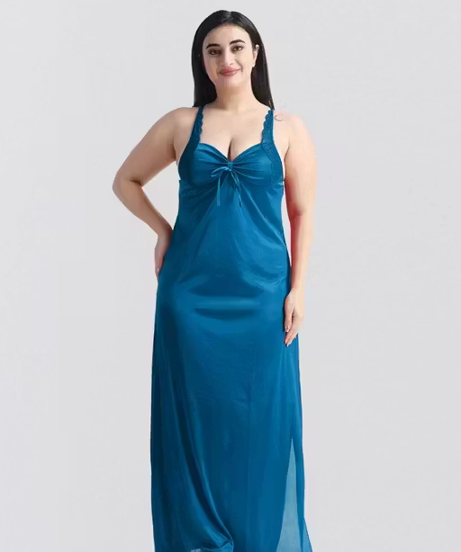 Women’s Satin Nighty with Robe – 2 Piece Sleepwear Set - Image 3