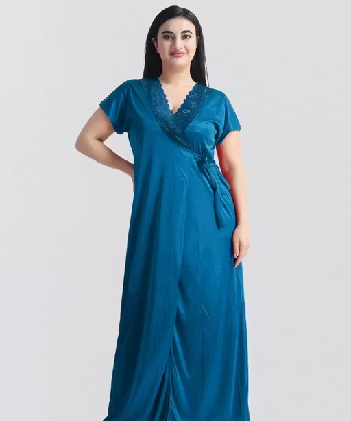 Women’s Satin Nighty with Robe – 2 Piece Sleepwear Set - Image 4