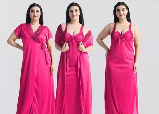 Women’s Satin Nighty with Robe – 2 Piece Nightwear Set
