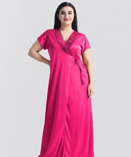 Women’s Satin Nighty with Robe – 2 Piece Nightwear Set - Image 4