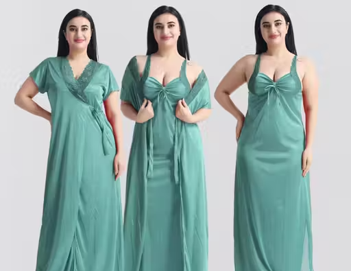 Women’s Satin Nighty with Robe – 2 Piece Sleepwear Set