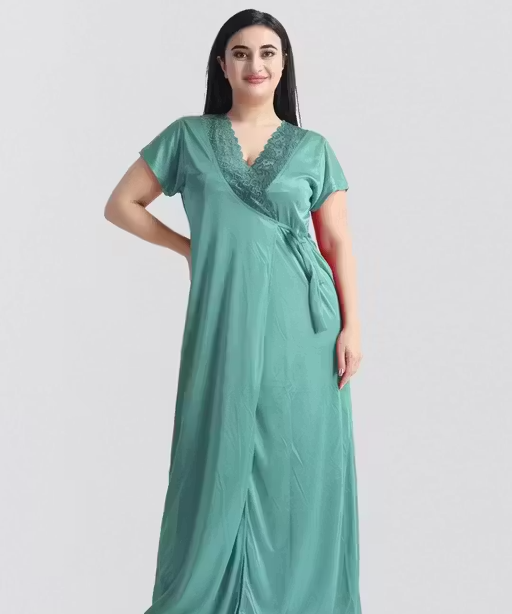 Women’s Satin Nighty with Robe – 2 Piece Sleepwear Set - Image 4