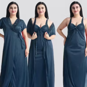 Women’s Satin Nighty with Robe – 2 Piece Nightwear Set