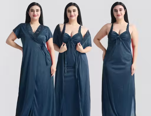 Women’s Satin Nighty with Robe – 2 Piece Nightwear Set