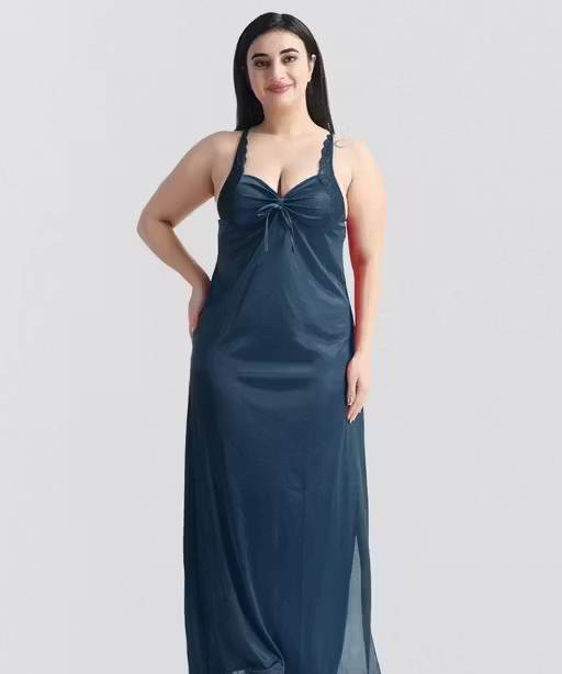 Women’s Satin Nighty with Robe – 2 Piece Nightwear Set - Image 3