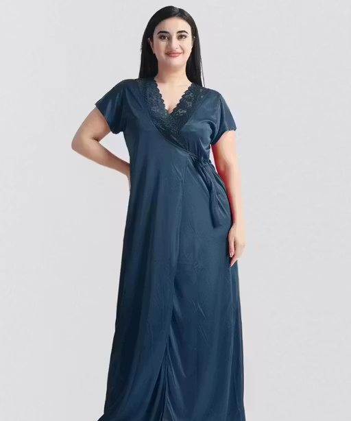Women’s Satin Nighty with Robe – 2 Piece Nightwear Set - Image 4