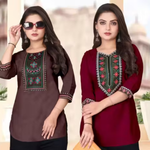 Women Cotton Blend Solid Short Kurti