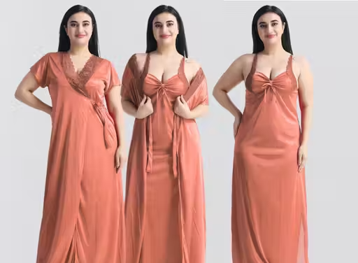 Women’s Satin Nighty with Robe – Premium 2 Piece Nightwear Set