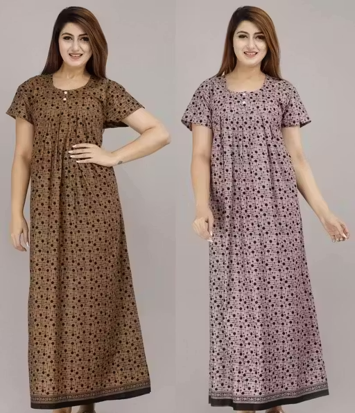 Women’s Cotton Printed Nighty Combo – Pack of 2