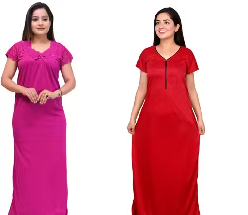 Divine Fashionable Women Satin Nightdresses – Pack of 2