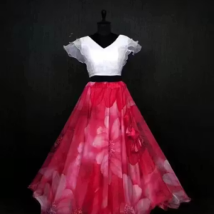 Beautiful White & Pink Women Long Skirt & Top – Party Wear Dress