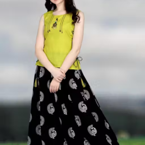 Cotton Top & Crepe Skirt Ethnic Set – Stylish Printed Lehenga Style Outfit