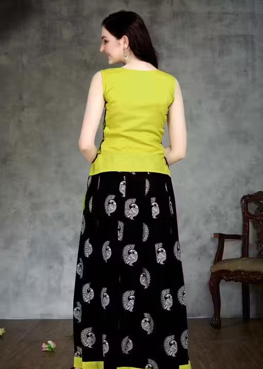 Cotton Top & Crepe Skirt Ethnic Set – Stylish Printed Lehenga Style Outfit - Image 2