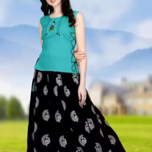 Cotton Top & Crepe Skirt Ethnic Set – Stylish Printed Lehenga Style Outfit
