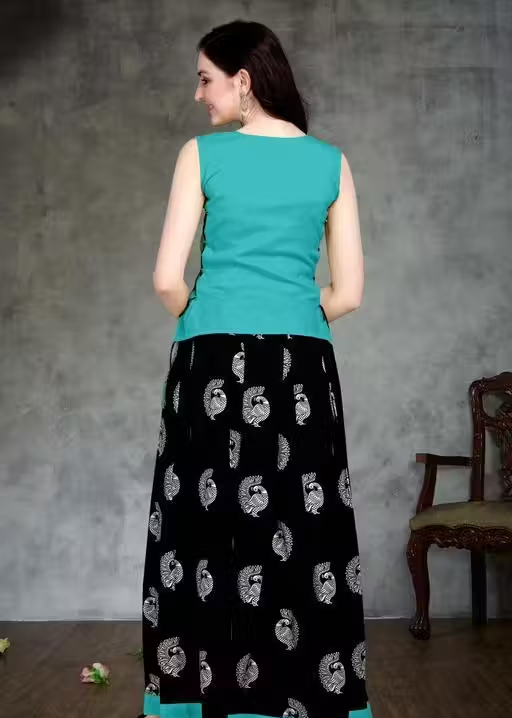 Cotton Top & Crepe Skirt Ethnic Set – Stylish Printed Lehenga Style Outfit - Image 3