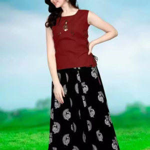 Cotton Top & Crepe Skirt Ethnic Set – Stylish Printed Lehenga Style Outfit
