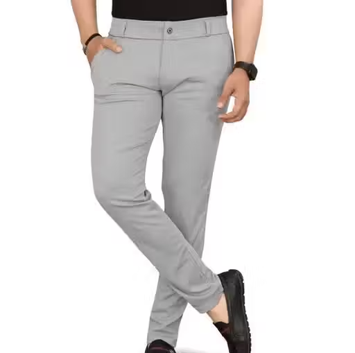 Men Regular Fit Formal Stretchable Light Gray Pant - Image 2