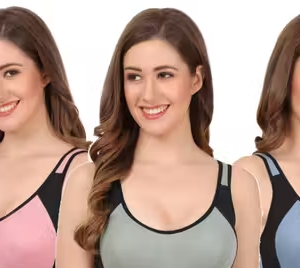 Women Cotton Blend Non-Padded Non-Wired Sports Bra (Pack of 3)