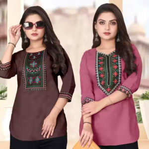 Women Cotton Blend Solid Short Kurti for Girls