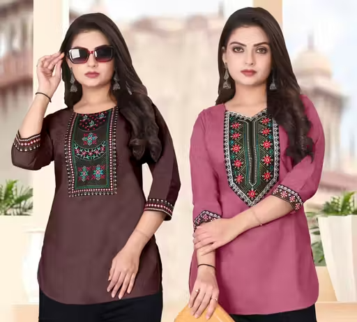Women Cotton Blend Solid Short Kurti for Girls