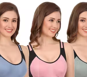 Women Cotton Blend Non-Padded Non-Wired Sports Bra (Pack of 3)