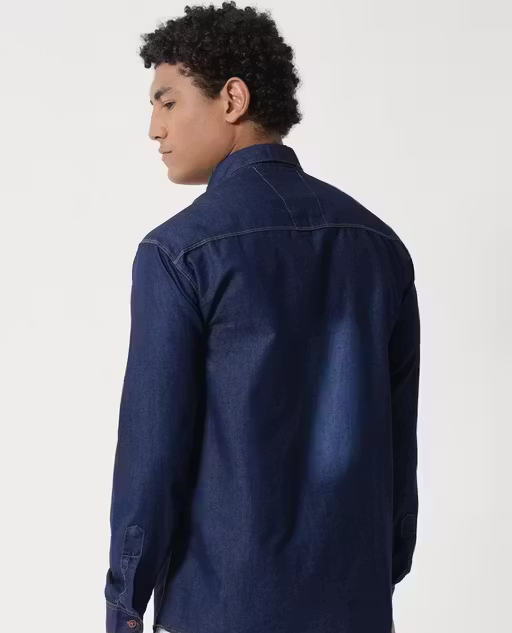 The Men’s Silky Dark Blue Denim Shirt - Image 2