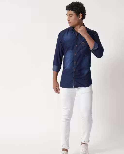 The Men’s Silky Dark Blue Denim Shirt - Image 3