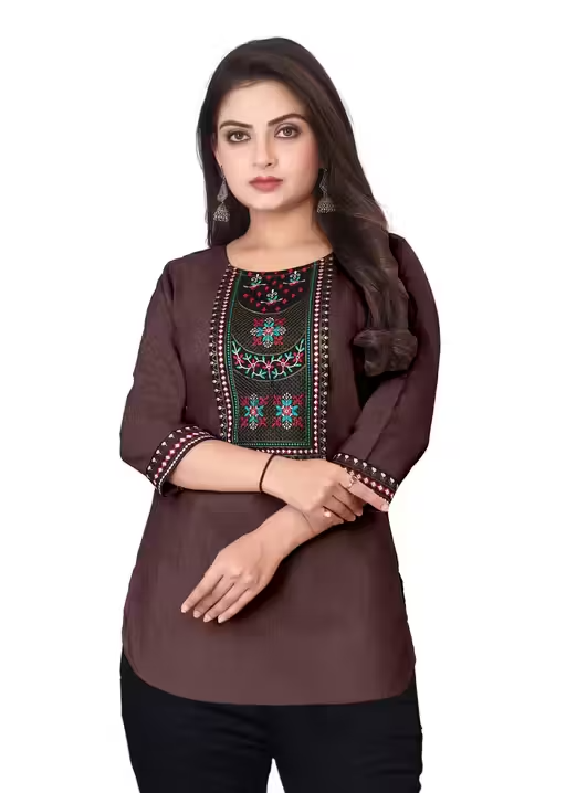 Women Cotton Blend Solid Short Kurti for Girls - Image 2
